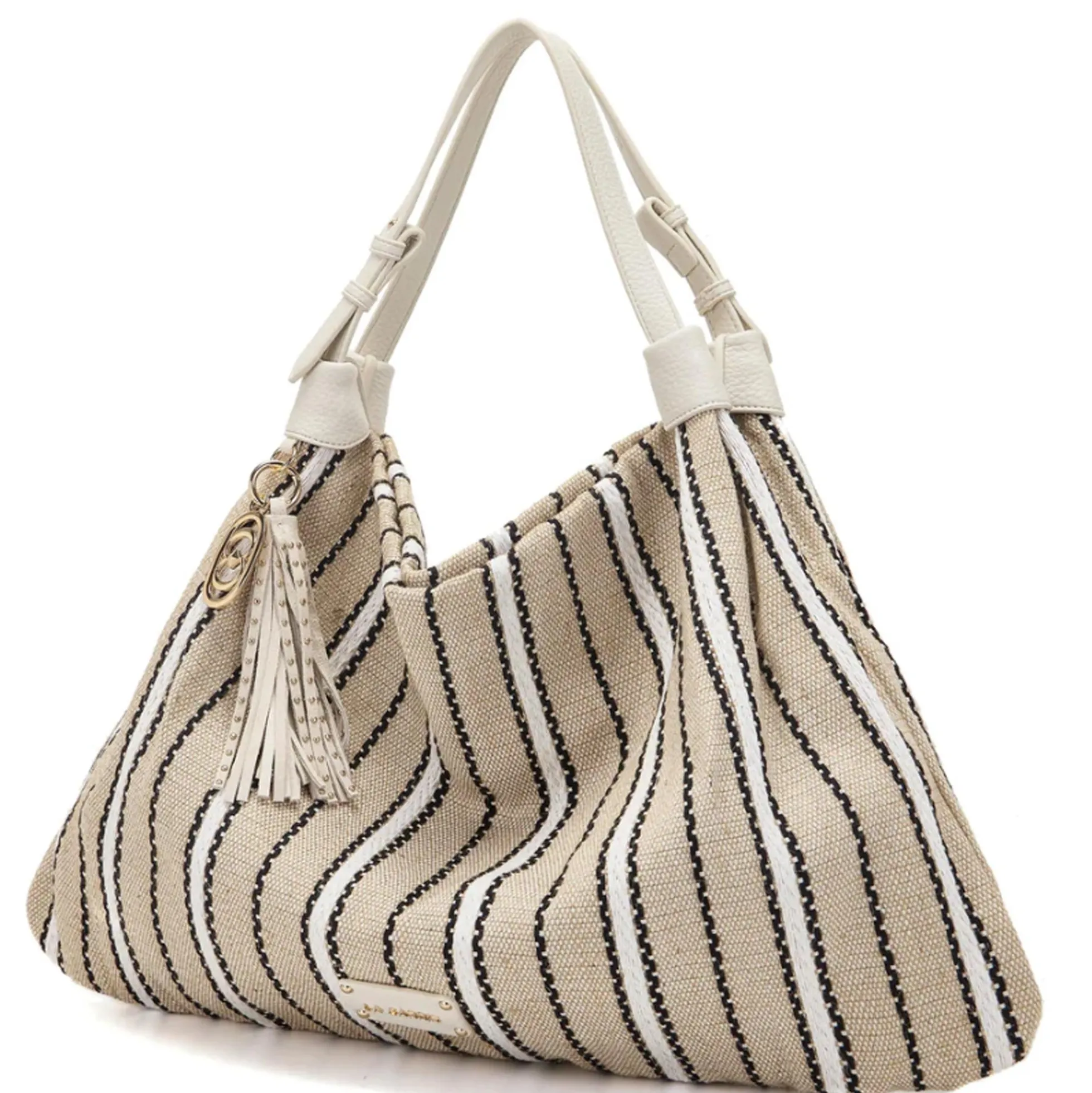 Shopper Canvas bicolor La Carrie 161M-TX-302-CAS borsa avorio